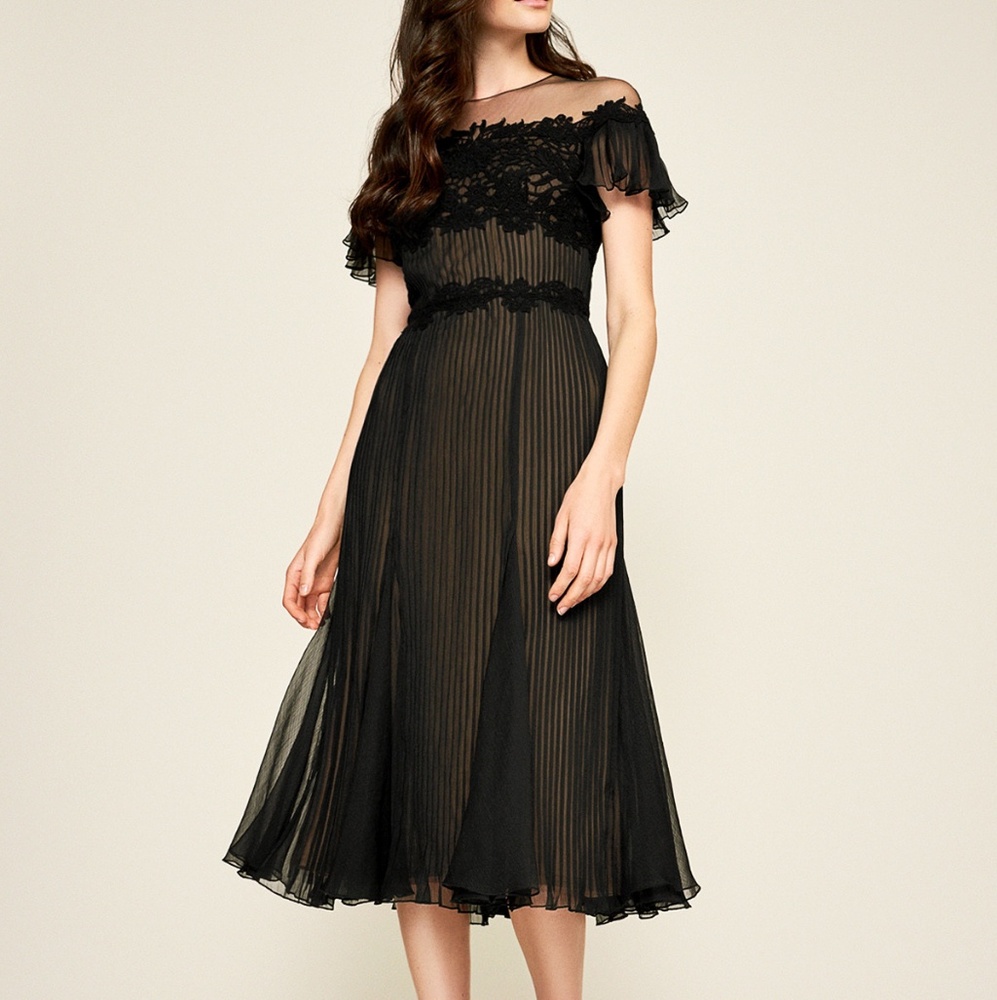 Tadashi Shoji Aditya Pleated Black Chiffon Dress - Picture 1 of 8